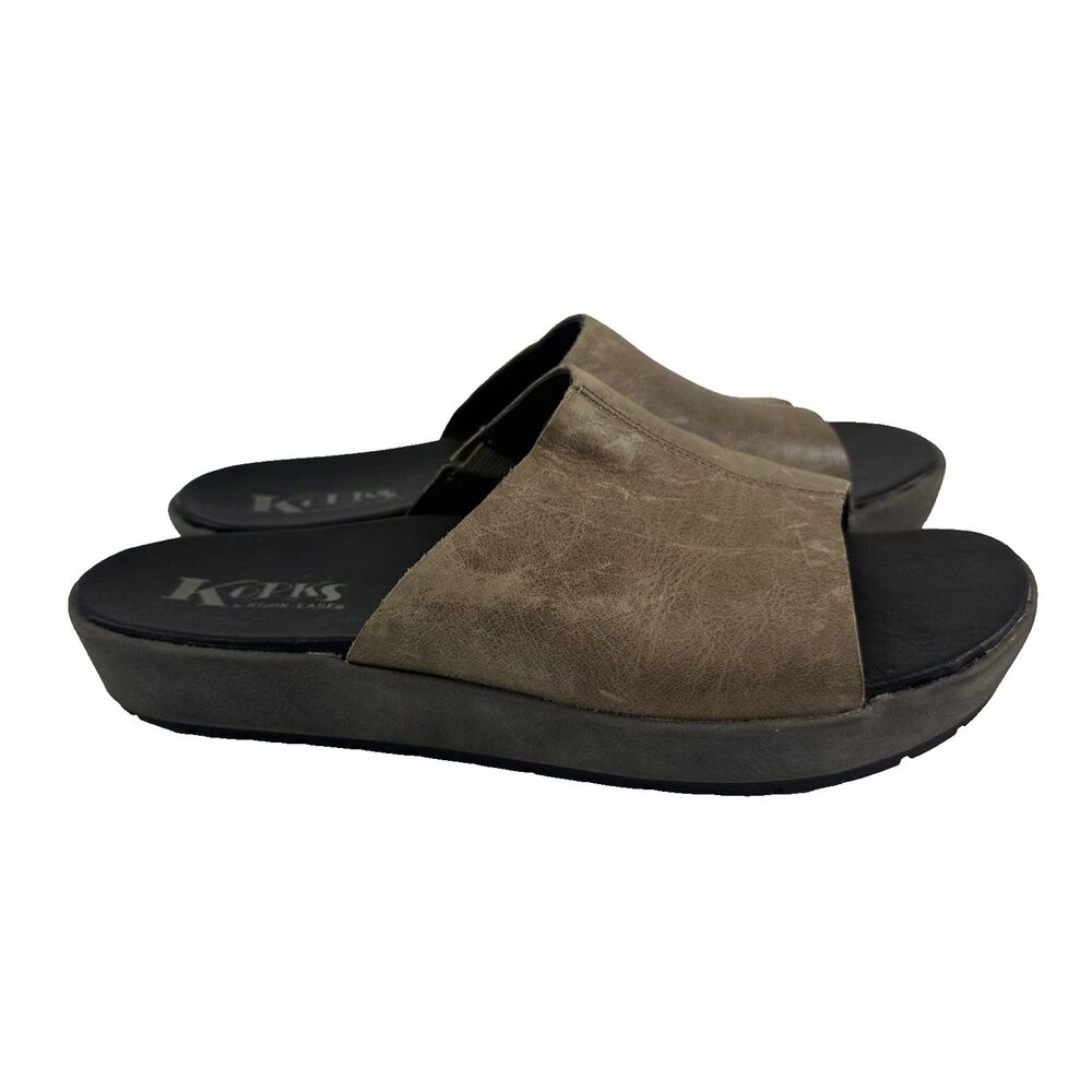 Korks Kork Ease Brown Leather Slide Sandal Slip On Platform Flat Womens 8.5